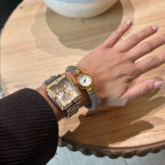 Pierre Jacquard Vintage Cuff Cable Knit Bracelet Watch Duo-Toned Silver/Gold - Picture 7 of 7